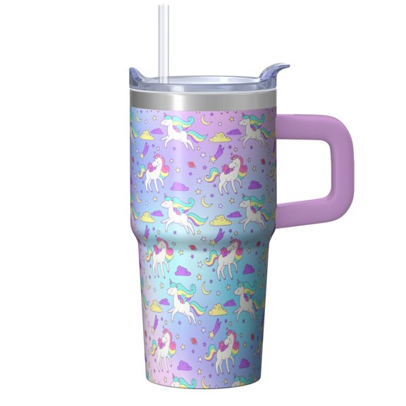 20OZ Unicorn Themed Coffee Cup with Handle and Straw Double Wall Stainless Steel Insulated Travel Mug Tumbler Perfect Gifts for Women Mom Friends on Birthday Christmas Thanksgiving
