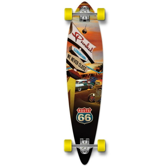 Yocaher Graphic (Diner) Complete Pintail Skateboards Longboard w/Black Widow Premium 80A Grip Tape Aluminum Truck ABEC9 Bearing 70mm Skateboard Wheels
