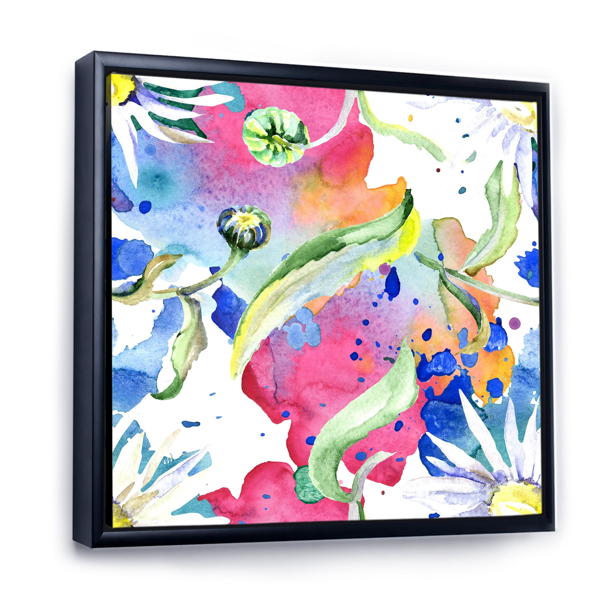 Designart 'Iridiscent Colorful Daisy Flowers' Transitional Framed Canvas Wall Art Print
