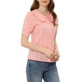 thumbnail image 4 of INSPIRE CHIC Inspired Women's Blouse Peter Pan Collar Swiss Dot Short Sleeve Top XL Pink, 4 of 5