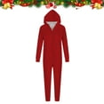 thumbnail image 2 of QIUOMBBP Couple Matching Holiday Onesie Pajamas Christmas Long Sleeve Hooded One Piece Jumpsuits Sleepwear, Red, M, 2 of 5