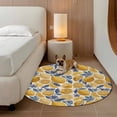 thumbnail image 2 of Hand Drawn Lemon Round Area Rug 5Ft Washable Circle Rugs for Living Room Bedroom, Blue Leaves Summer Botanical Retro Non-Slip Carpet Floor Mats Indoor Outdoor Carpet Runner Aesthetic Home Decor, 2 of 8