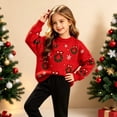 thumbnail image 2 of CONFREE Christmas Girls Long Sleeve Sweaters Crew Neck Xmas Tree Embroidery Warm Warm Fall Winter Knit Sweater for Kids, 2 of 5
