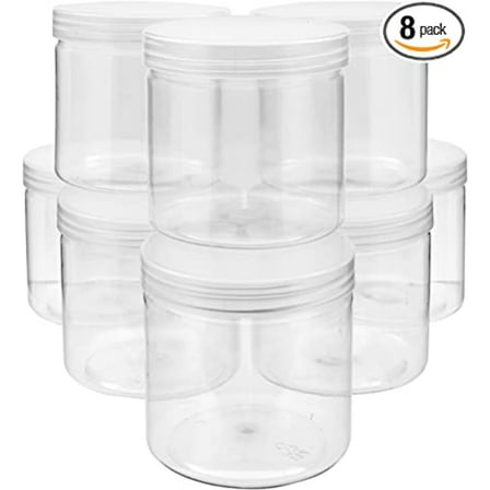 POINTERTECK 8 Pack 12 Oz Clear Plastic Jars with Lids, Slime Containers for Kids DIY Crafts