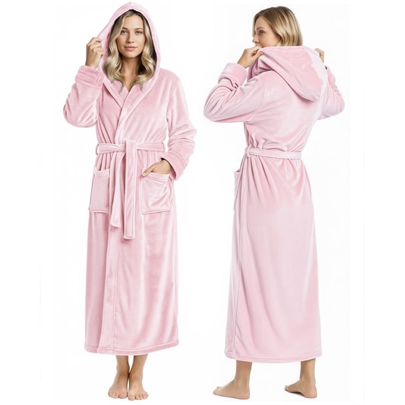 Bata NY Threads talla grande, rosa claro, felpa ligera con capucha