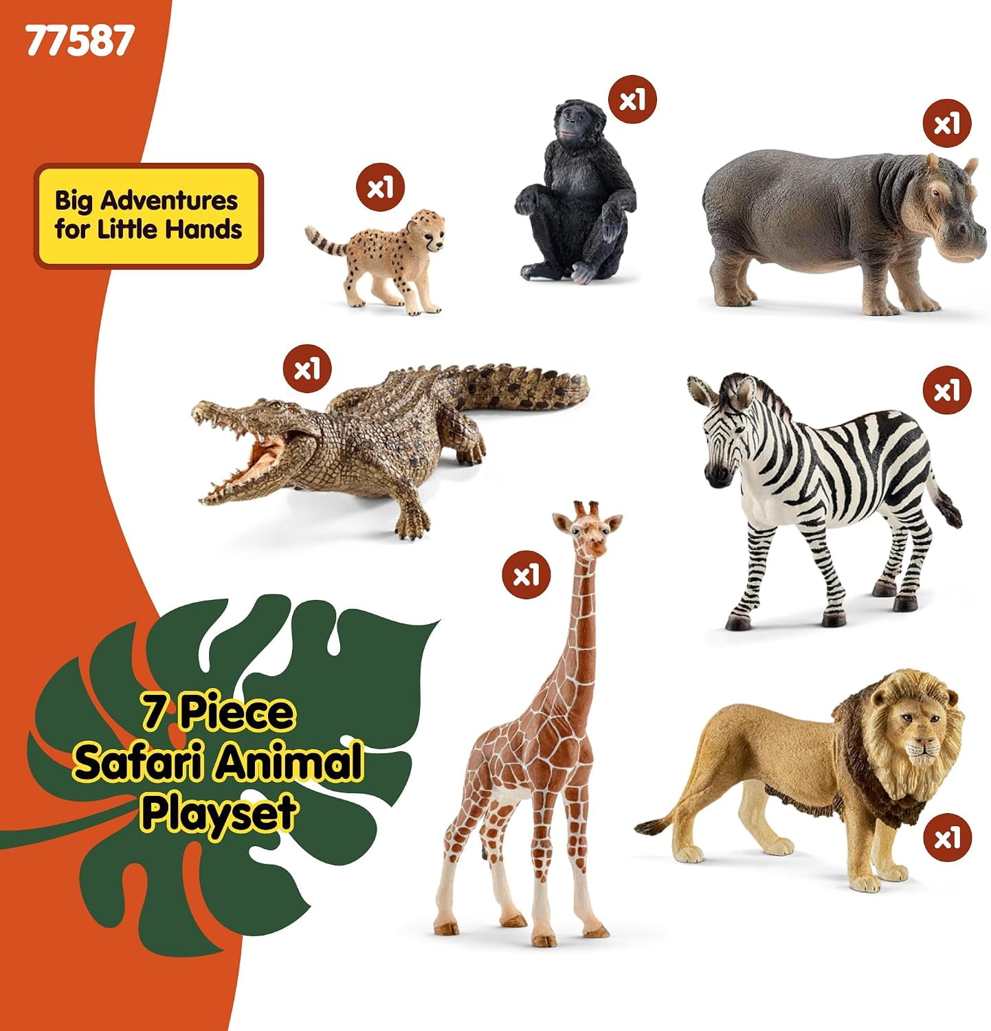 schleich Wild Life - 7 PC Savannah Animal Figurine Bundle with Lion, Giraffe, Zebra and Hippo Toys for Kids Ages 3+