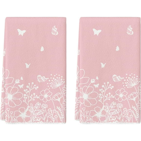 Purple Butterfly Floral Spring Kitchen Towels Dish Towels, 18x26 Inch Farmhouse Summer Decoration Cleaning Set of 2