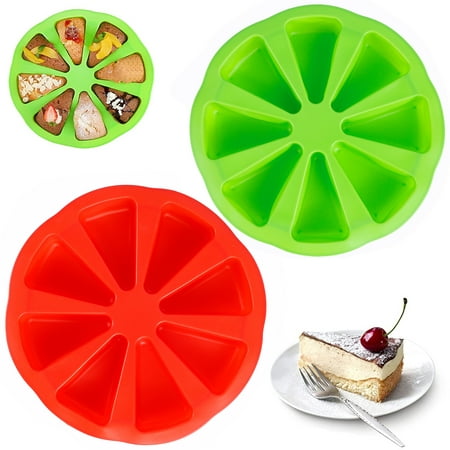 Evjurcn Pack of 2 Silicone Cake Scone Pan Silicone Cake Moulds for Baking 8 Cavity Non-Stick Food Grade Silicone Triangle Cake Mold Cornbread Pan Pizza Slices Pan DIY Baking Tool(Red,Green)