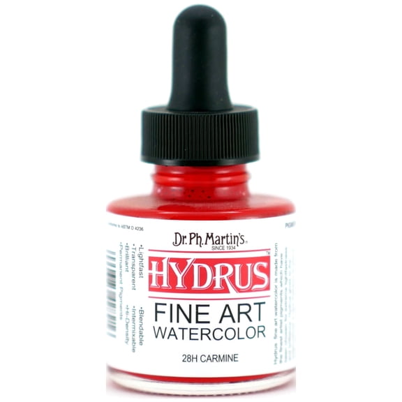 Dr. Ph. Martin's® Hydrus Fine Art Watercolor (28H) Watercolor Bottle, 1.0 US fl oz, Carmine, 1 Bottle