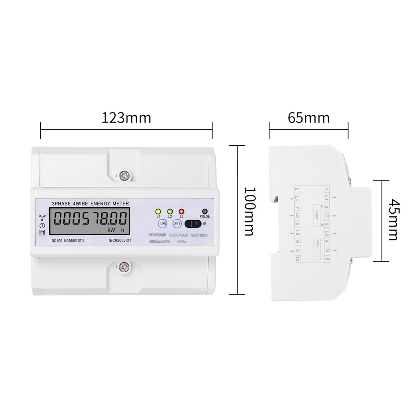 5-100A 3 Phase 4 Wire DIN Rail Energy Meter Digital Power Factor Monitor With Voltage Current Frequency Display Power Consumption Monitor ,Overload Protection