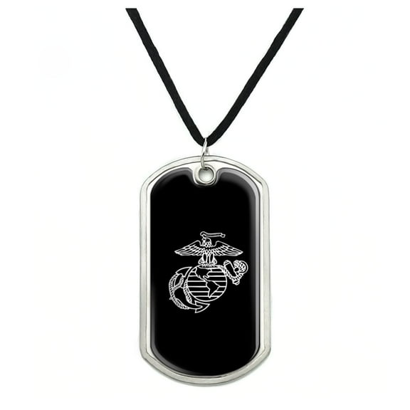 Marines USMC White on Black Eagle Globe Anchor Logo Officially Licensed Military Dog Tag Pendant Necklace with Cord