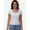 thumbnail image 5 of Women Summer Short Sleeve Shirts Crewneck Striped Color Block T Shirts Slim Fit Basic Tee Tops, 5 of 6