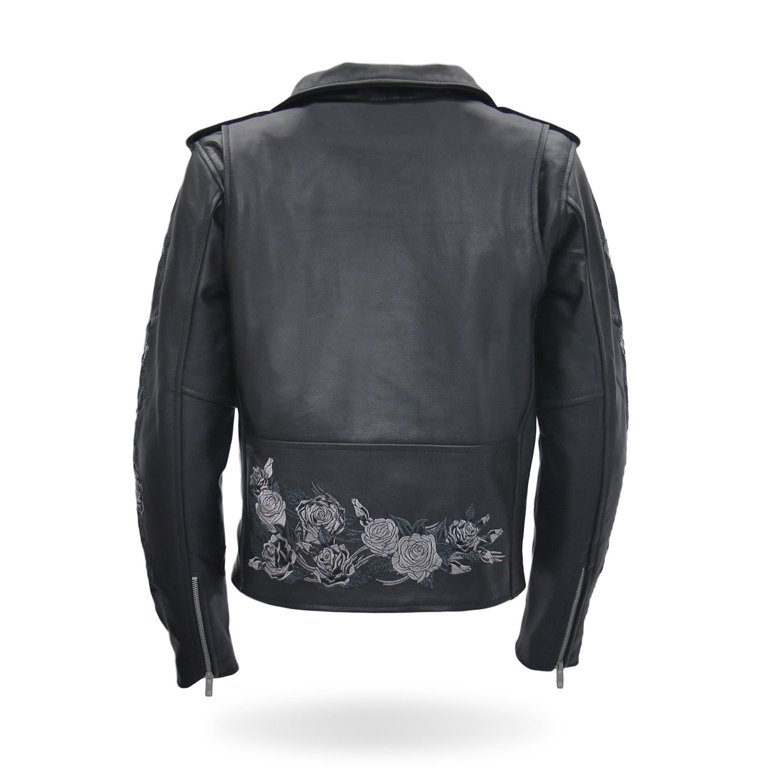 Hot Leathers JKL2002 Women's Black 'Rose Embroidered' Motorcycle