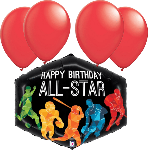 LoonBalloon 30 Inch All-Star Sports Birthday Balloon with 4 latex balloons - Festive & Fun