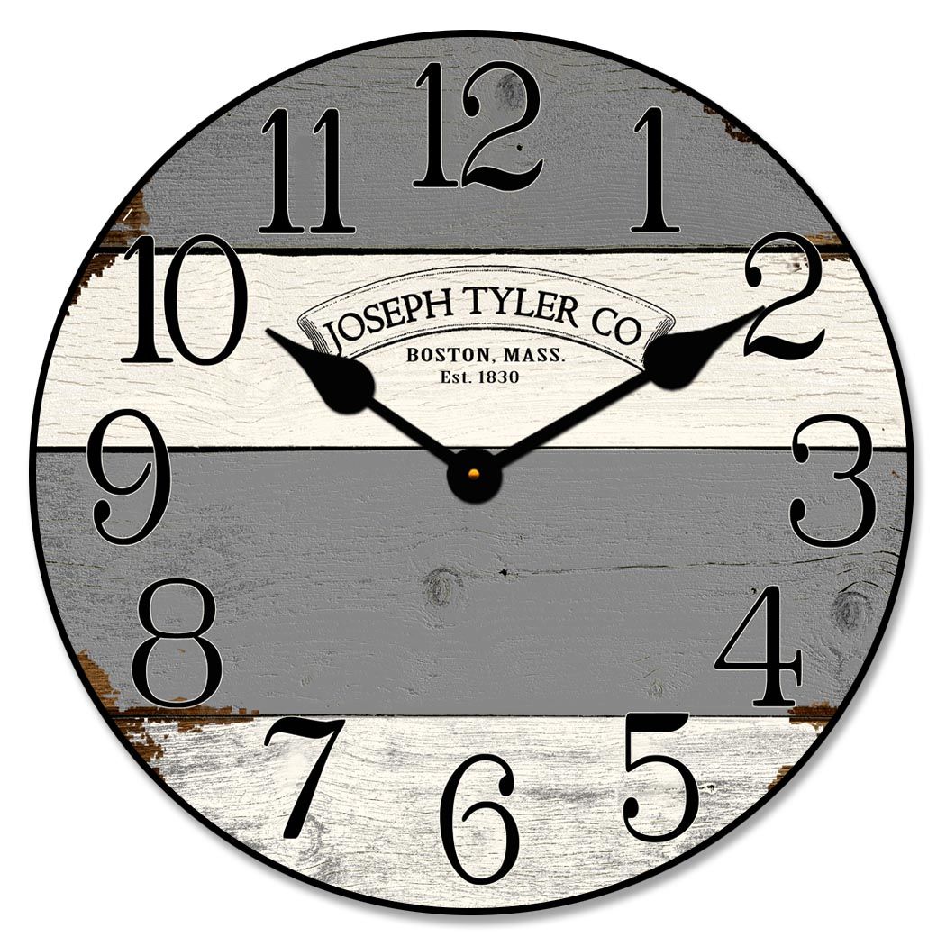Barnwood Gray & White Large Wall Clock Ultra Quiet Quartz Mechanism