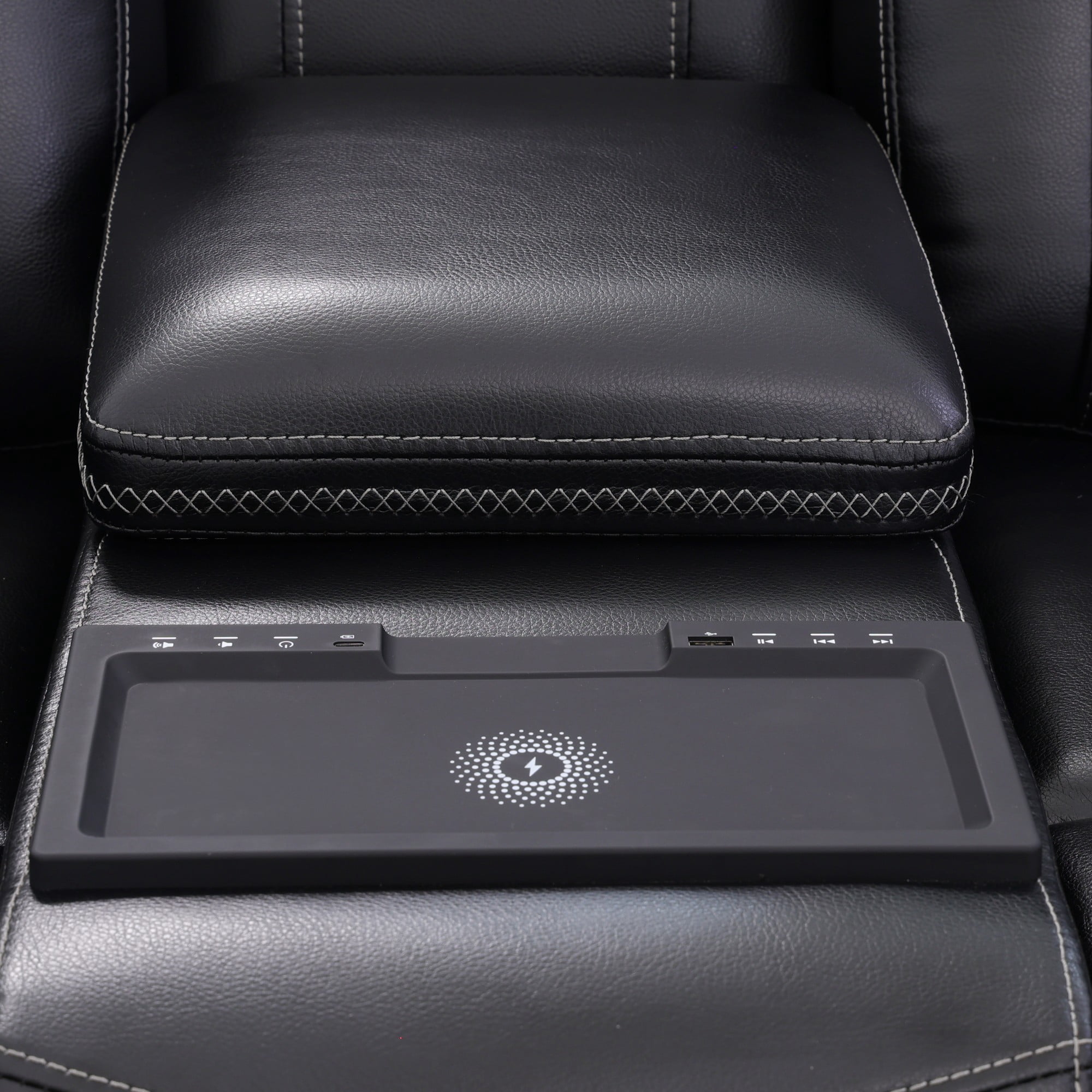 Gewnee Luxury Oversized Reclining Corner Sectional Couch, Power Recliner, Air Leather, Bluetooth Speakers, Wireless Charging, USB & Type‑C Charging, Cup Holders, Living Room Home Theater, Black
