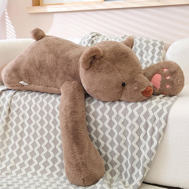 Almohada de felpa marrón con forma de oso pesado SNOWOLF de peluche, 60 cm