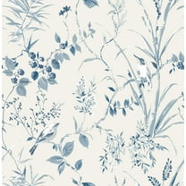 Brewster Mariko Blue Botanical Paste The Wall Non Woven Wallpaper, 20.5-in by 33-ft, 56.4 sq. ft.