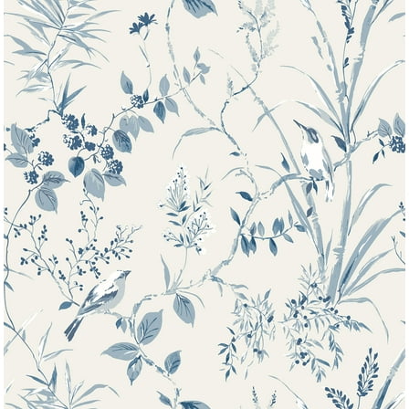 Brewster Mariko Blue Botanical Paste The Wall Non Woven Wallpaper, 20.5-in by 33-ft, 56.4 sq. ft.