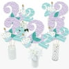 Big Dot of Happiness 2nd Birthday Let's Be Mermaids - Second Birthday Party Centerpiece Sticks - Table Toppers - Set of 15