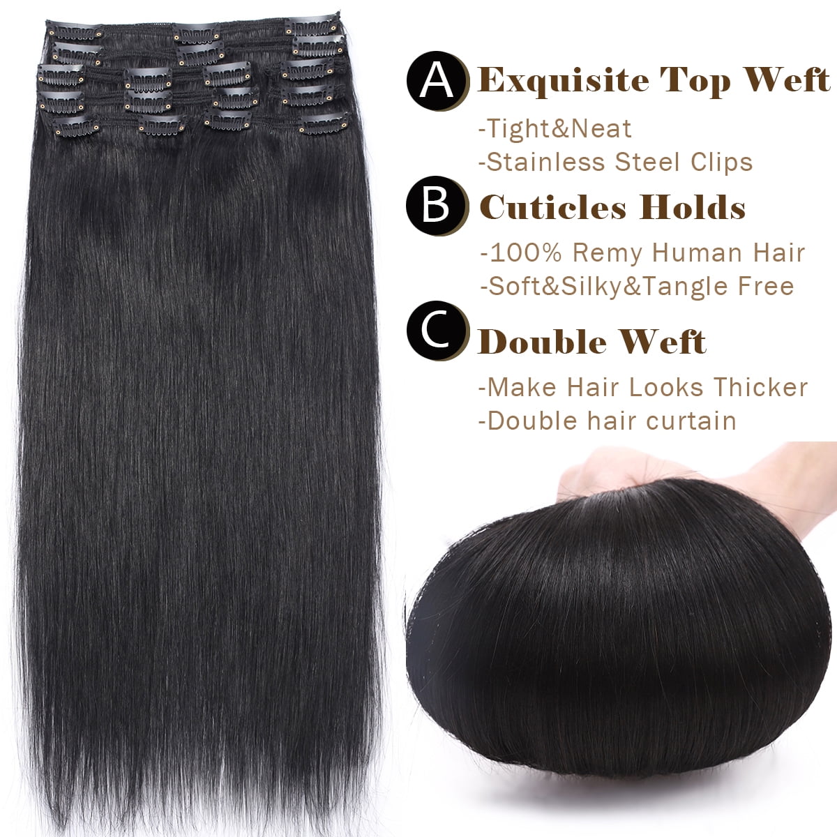 SEGO Clip in Hair Extensions Human Hair 100% Real Remy Hair 10-24 inch Full Head Thick Hair Pieces Silky Straight Balayage Hair Cleanrance
