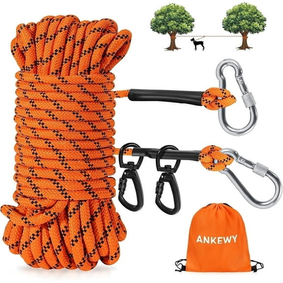 Dog Tie Out Cable for Camping 50ft, Dog Runner for Yard Hold up to 350lbs, Portable Dog Camping Essentials for Outside