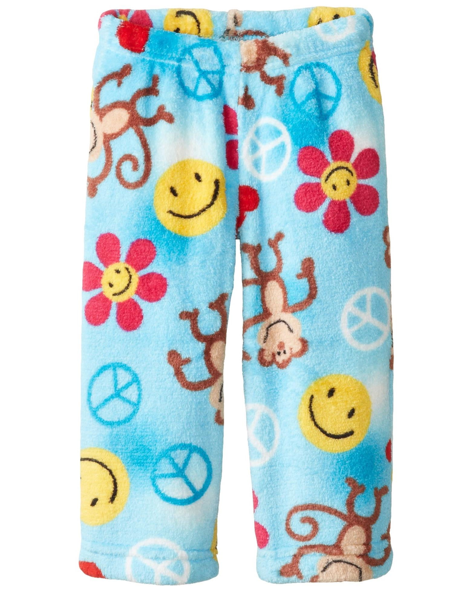 Up Past 8 Big Girls Pajama Pants Plush Female 2T16, Smiley Monkeys Blue, Size 8