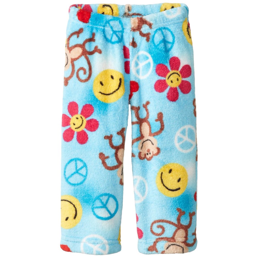 Up Past 8 Up Past 8 Girls Pajama Pants Plush Sleepwear Fun Print Pants, Smiley Monkeys Blue