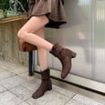 thumbnail image 4 of Women's Mid Calf Boots Suede Slouchy Wide Calf Block Heel Square Toe Slip on Casual Winter Western Ankle Booties, 4 of 7
