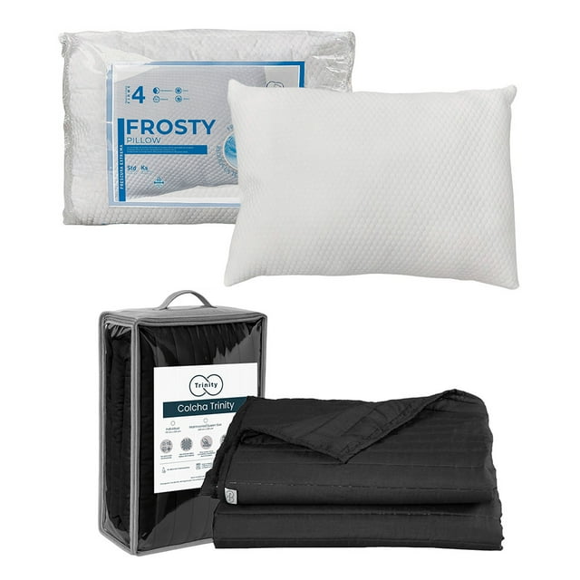 Colcha individual Acabado Ultrasónico Trinity Negro + Almohada Frosty