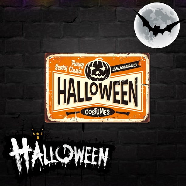 pstuiky Letrero metálico de Halloween de 30 x 20 cm para decorar paredes y puertas interiores.