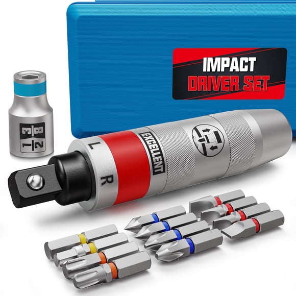 Arwealxs 13 Piece 1/2" Drive Manual Impact Driver, Reversible Hand Impact Screwdriver Set with Slotted, Hex, Phillips Bit Kit, for Tighten and Rusted
