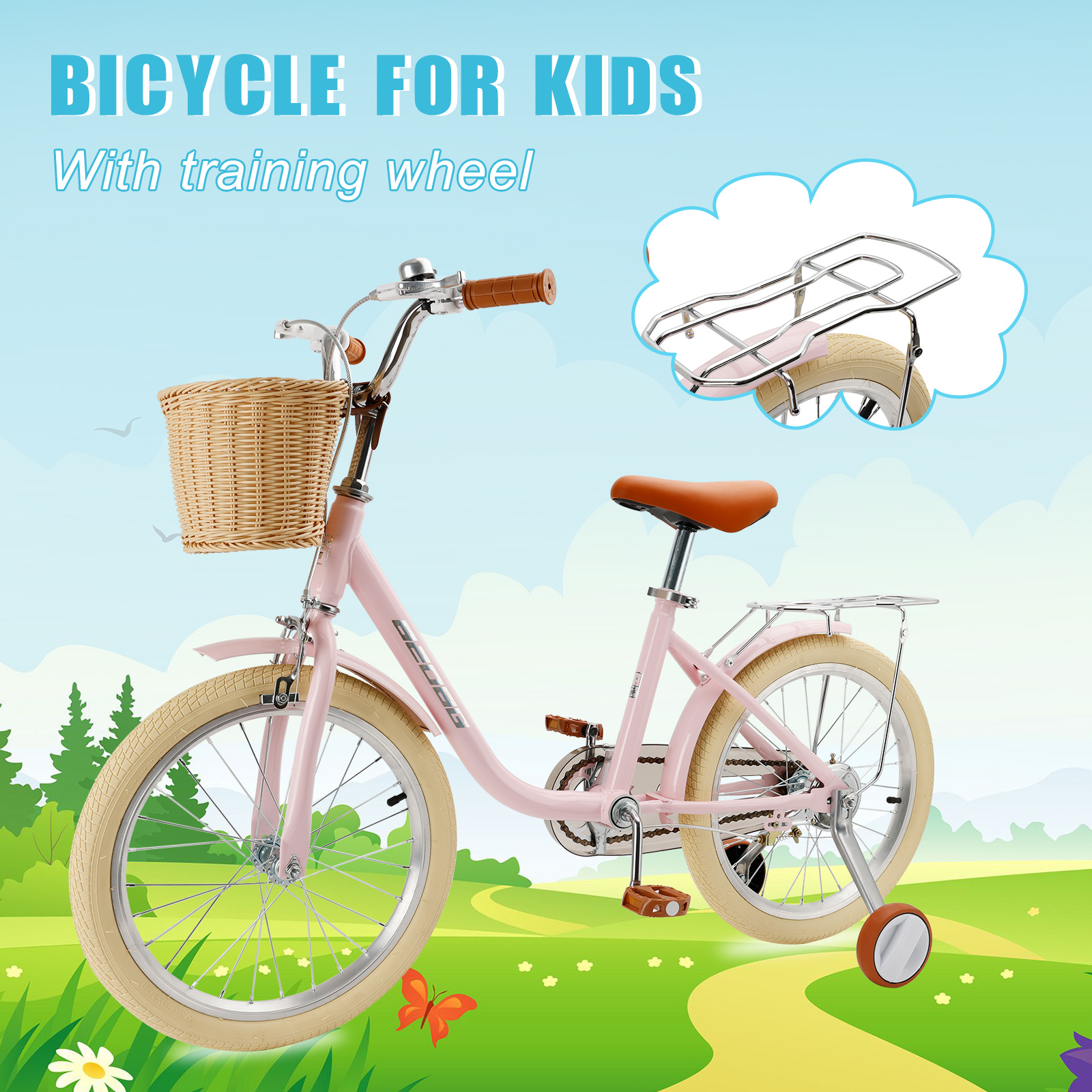 ARTUDATECH 18 Inch Kids Bike with Removable Training Wheels, Adjustable Seat, Steel Frame & Dual Brake, Kids Bicycle for 6-10 Years Old Toddler Girls Boys