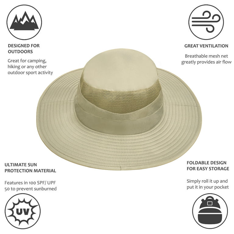 Tirrinia Wide Brim Sun Hats Safari Fishing Boonie Cap Adult Teen Unisex