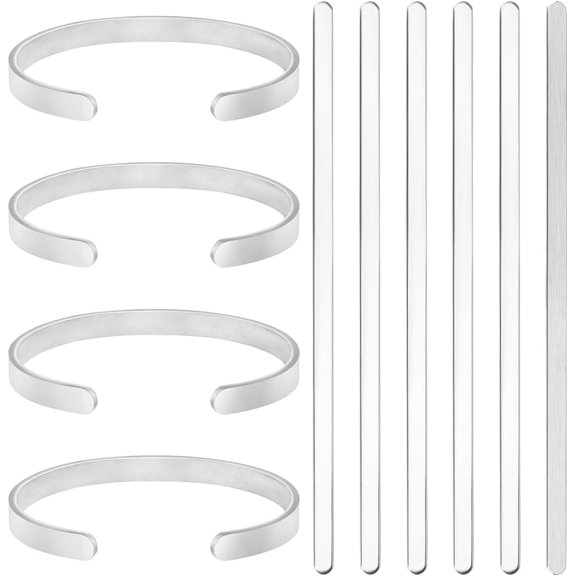 6pc 304 Stainless Steel Bangle Blank Strips for DIY Cuff Bracelet Making Metal Stamping & Engraving Blanks Stainless Steel Color 16x0.6x0.16cm