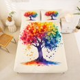 thumbnail image 4 of Manfei Ink Life Tree King Sheets, Rainbow Printing Art Bedding, Cream Pink, 4 Pieces, 1 Flat Sheet, 1 Fitted Sheet and 2 Pillowcases, 4 of 6