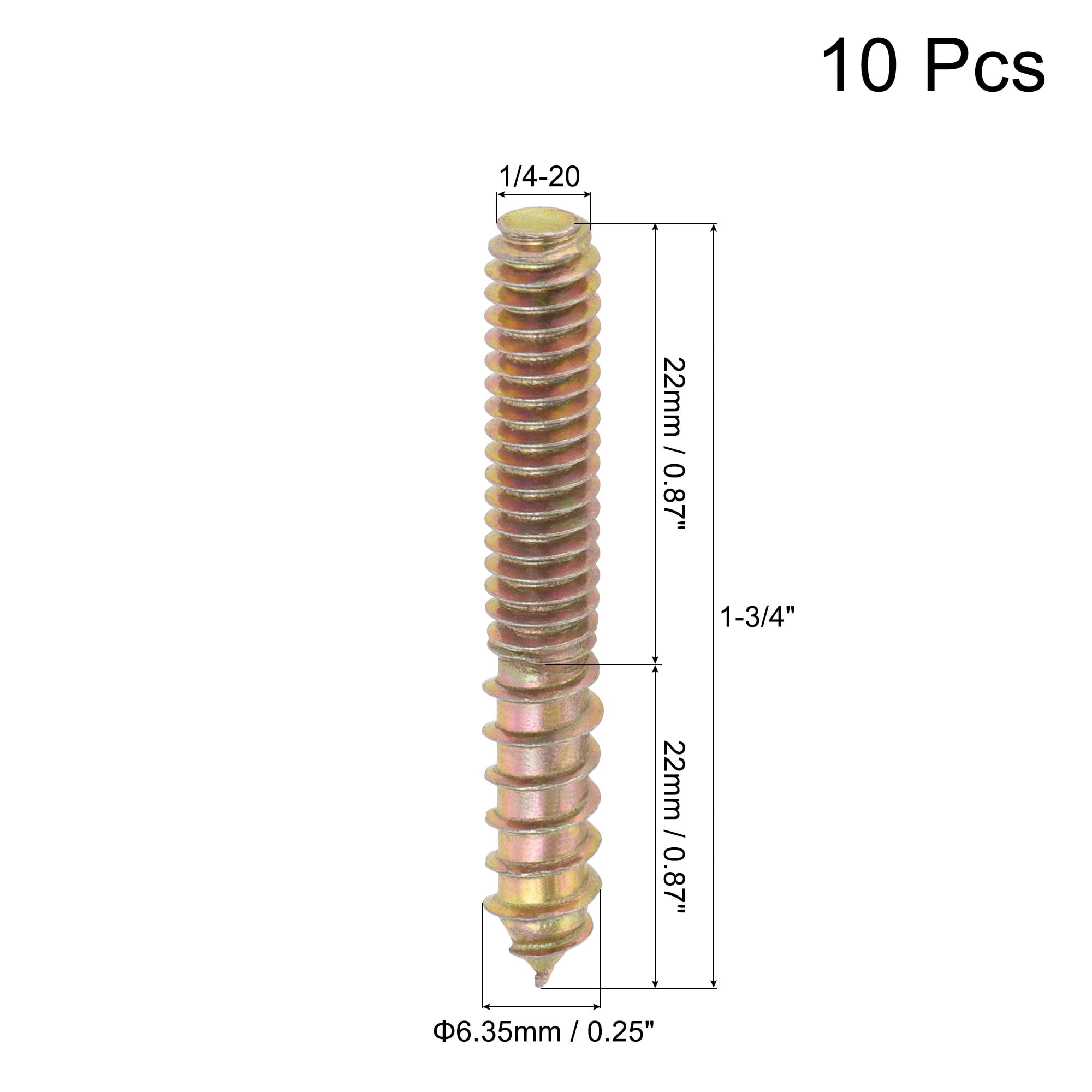 Hanger Bolts Double Head Dowel Screw for Wood Furniture Applications Brass Gold 1-3/4"
