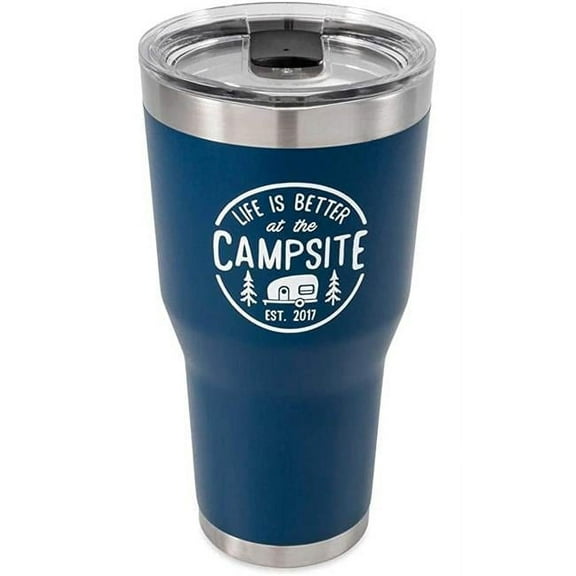 Camco CMC53324 30 oz Life Is Better At The Campsite Tumbler, Navy