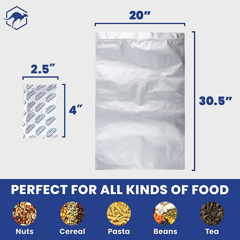 5 Gallon (30/15) Mylar Food Storage Bags 2500CC Oxygen Absorbers + Label  Paper