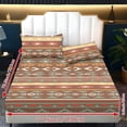 thumbnail image 6 of ZIATUBLES 3-Piece Full Size Bedding Set Soft Cooling Polyester, 1 Fitted Sheet and 2 Pillowcases Comfortable and Durable All-Season Sheets, Brown Aztec Stripe Geometric Print, 6 of 9