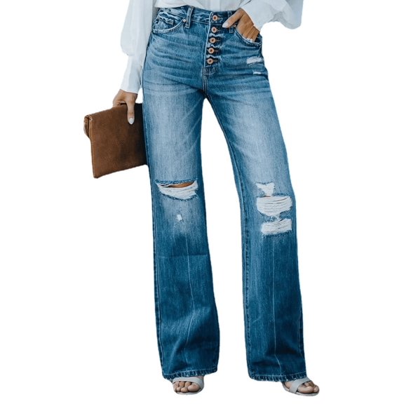 SOMER Jeans for Women High Waisted Ripped Flare Distressed Bell Bottom Jeans Vintage Wide Leg Stretch Jeans