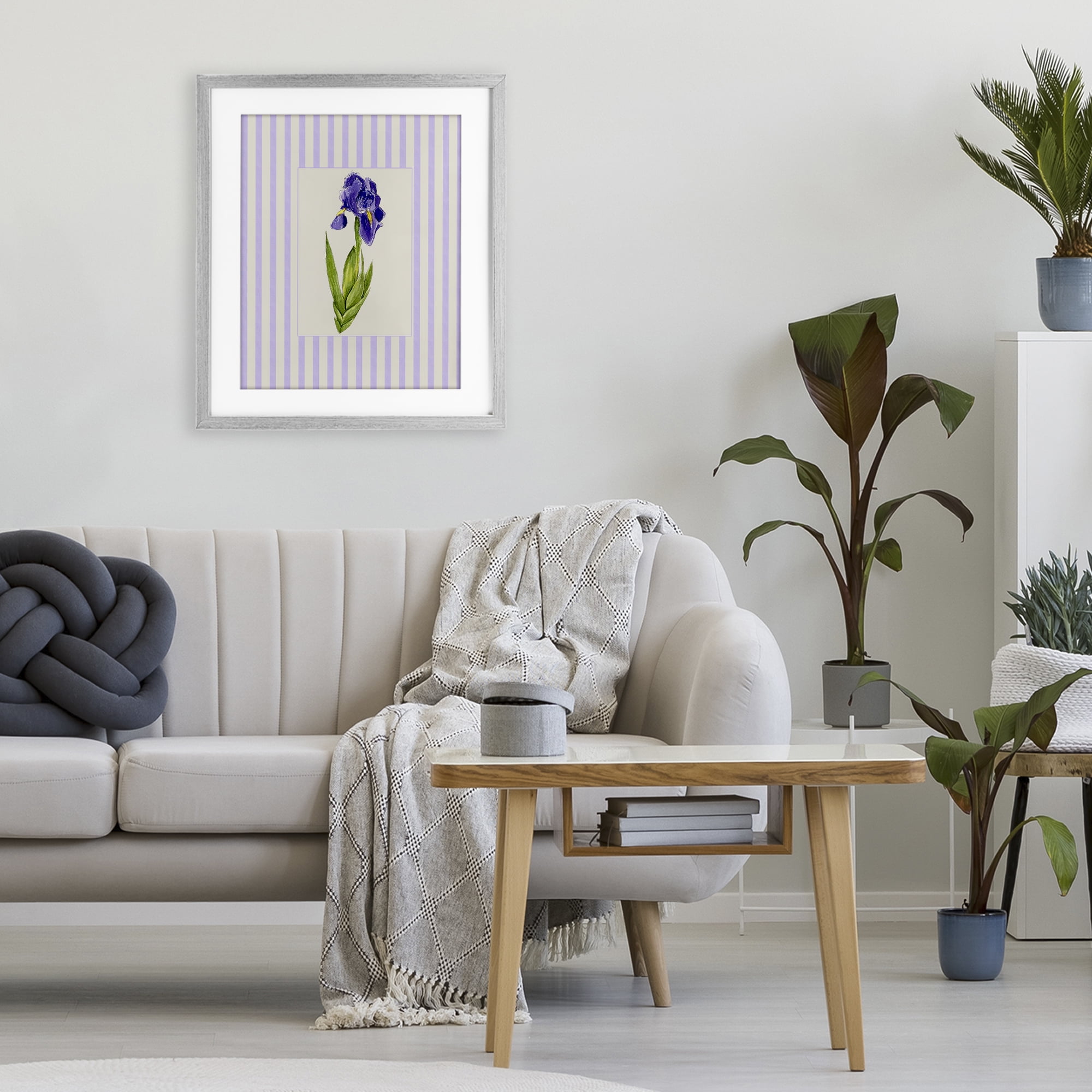 Purple Stripe Iris Gray Framed Print Under Glass, design by Lisa Wehmeyer