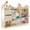 Natural, variant on COSVALVE Multifunctional Wooden Kids Toy Storage Organizer with 4-Tier Bookshelf,Stuffed Animal Storage,Mirror,2 Bins,Toddler Playroom Bedroom Nursery Furniture(White)