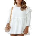 thumbnail image 1 of Solid Color Loose Ruffle Party Mini Dress for Women with Long Sleeves, 1 of 8