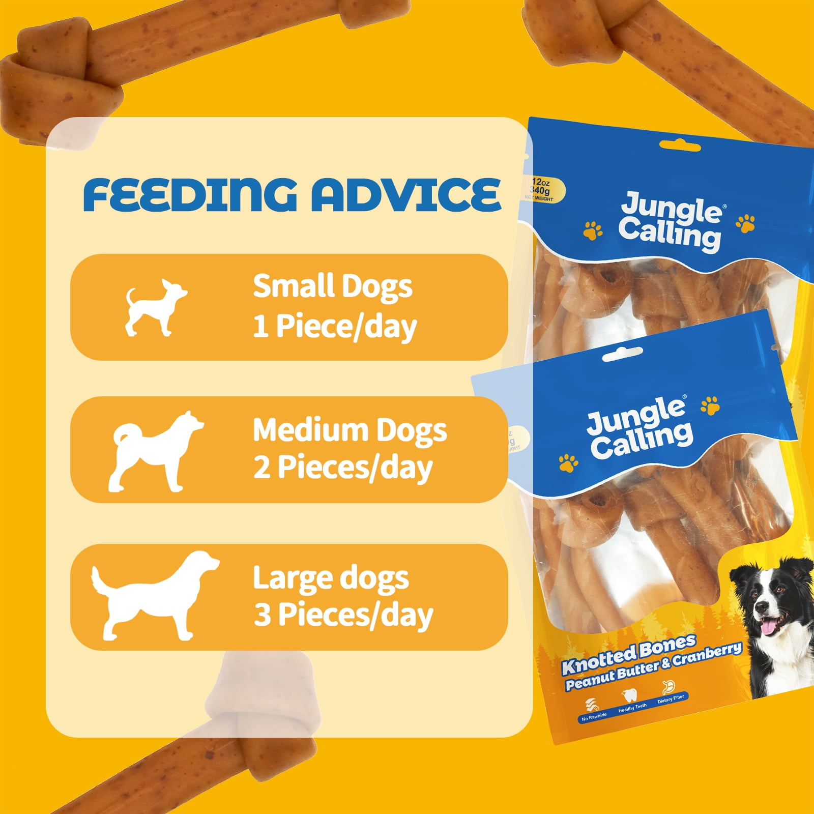 (2 pack) Jungle Calling Dog Treats Knotted Bones 6.5'' Peanut Butter and Cranberry for Dental Health, 5 Count
