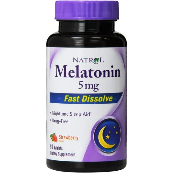 Natrol Fast Dissolve Melatonin 5 mg Tablets, Strawberry 90 ea Pack of 3