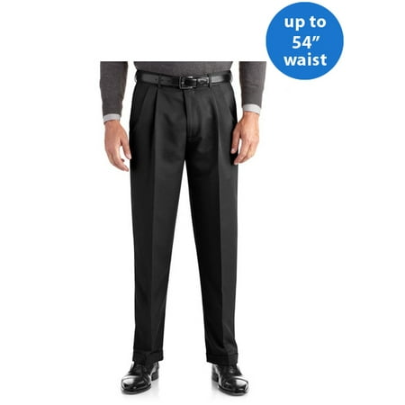 Pleated Black Khakis - Big Men's Pleated Cuffed Microfiber Dress Pant With Adjustable Waistband