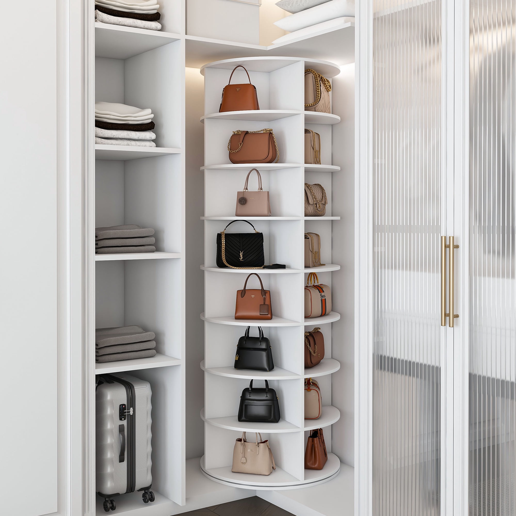 8-Tier Rotating Shoe Rack Tower, 360° Spinning Storage Organizer, Holds 32 Pairs, White
