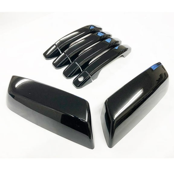 Ultra Finish GLOSSY-BLACK Series 2pcs Top Half Mirror Covers   8pcs Handle Covers Compatible With 2014-2019 Chevrolet Silverado GMC Siera 1500 2500 3500 Non-Towing Mirror Model