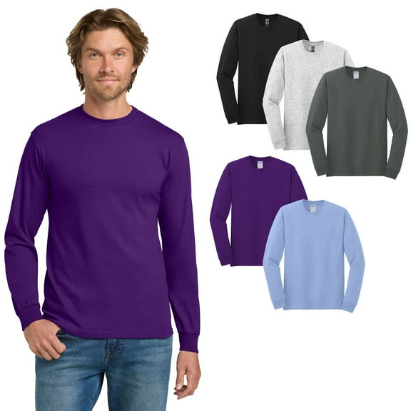 Gildan Men's Heavy Cotton Long Sleeve Tee, Comfortable Crewneck T-Shirt, Assorted Color, 5-Pack, S